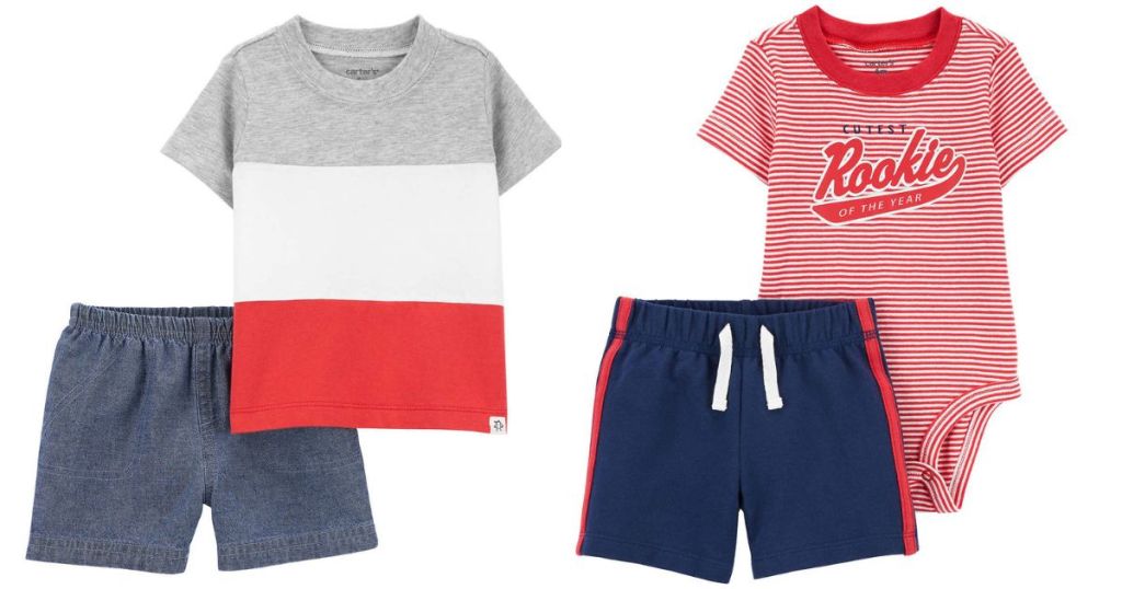 Boys clothing: a shirt, a onesie, and 2 pairs of shorts