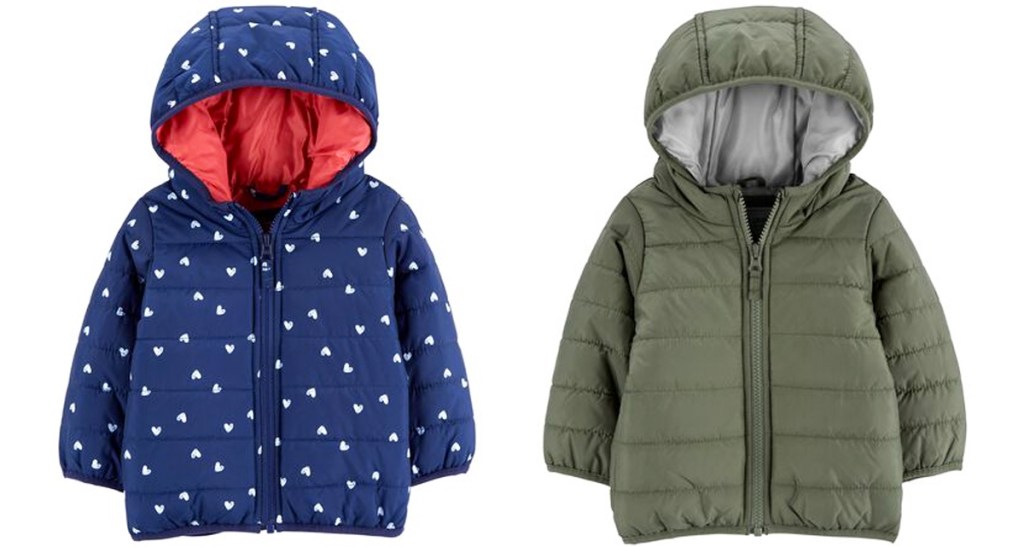 blue and grey puffer jackets