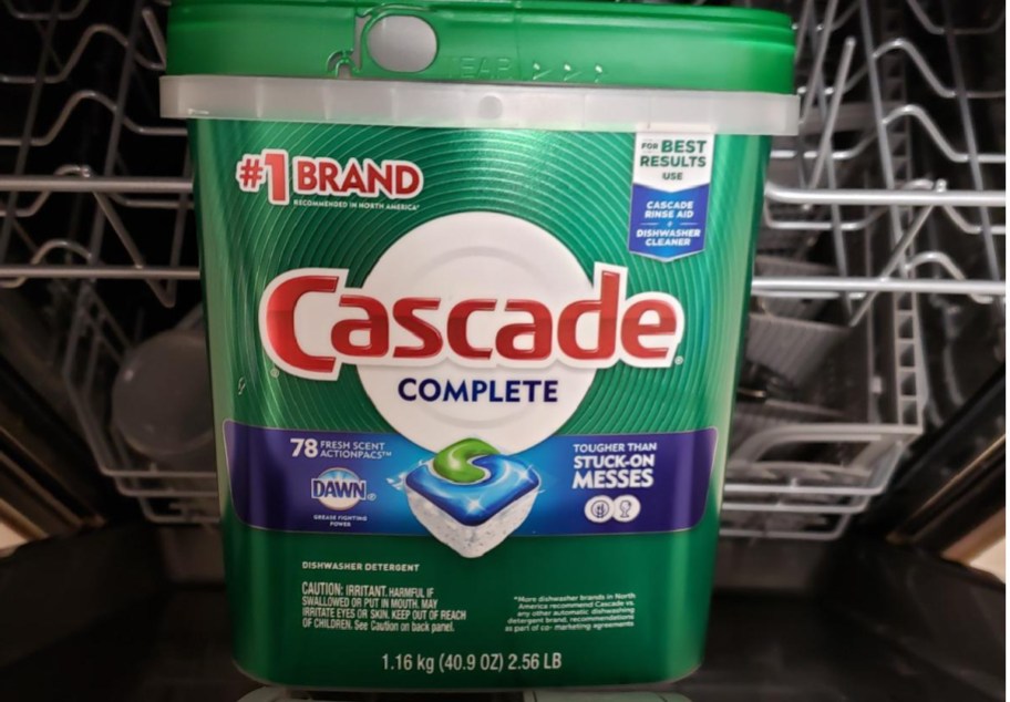 Cascade Complete Dishwasher Pods 78 Count inside of a dishwasher