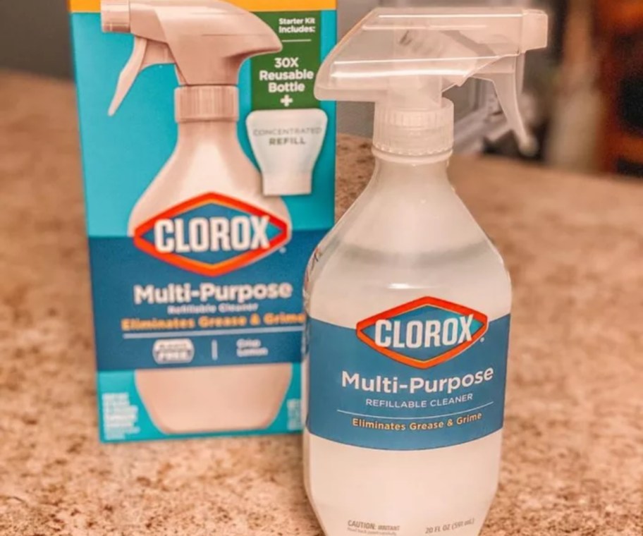 Clorox Multi-Purpose Spray Starter Kit w/ Refill with box on counter