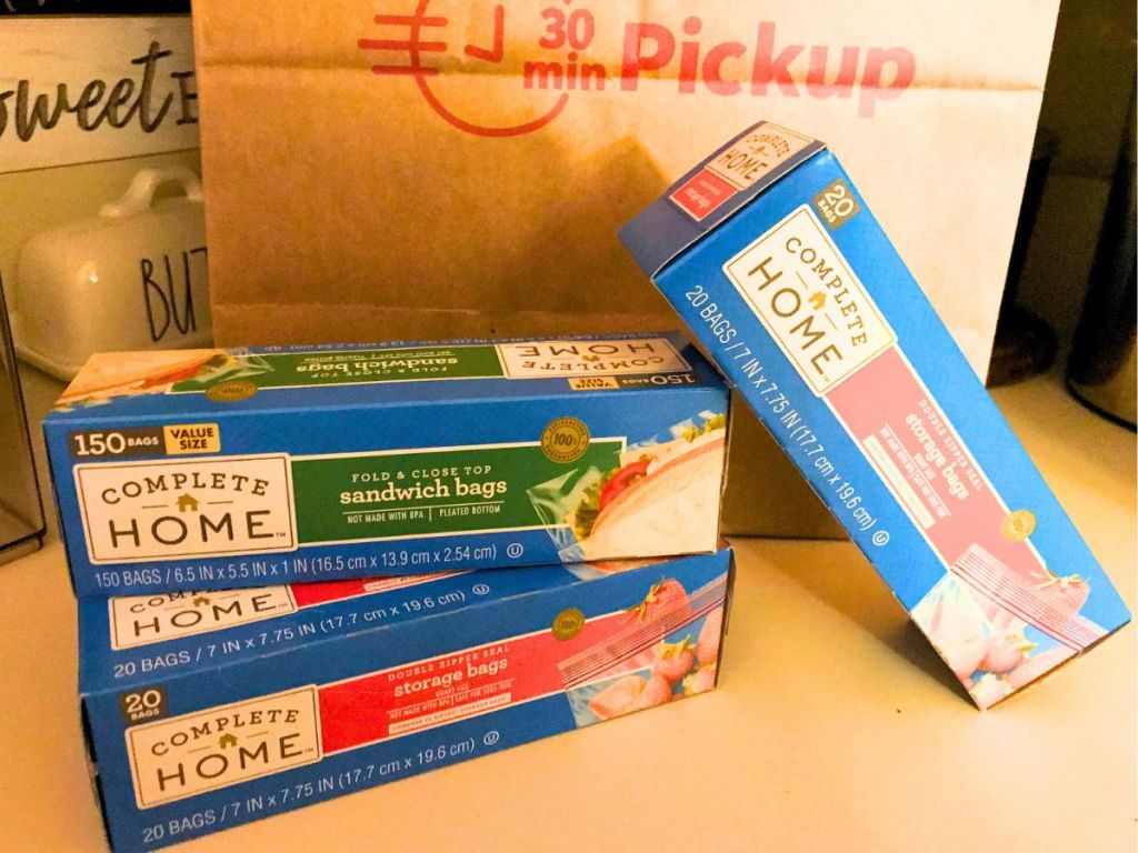3 boxes of Complete Home Plastic Bags from Walgreens