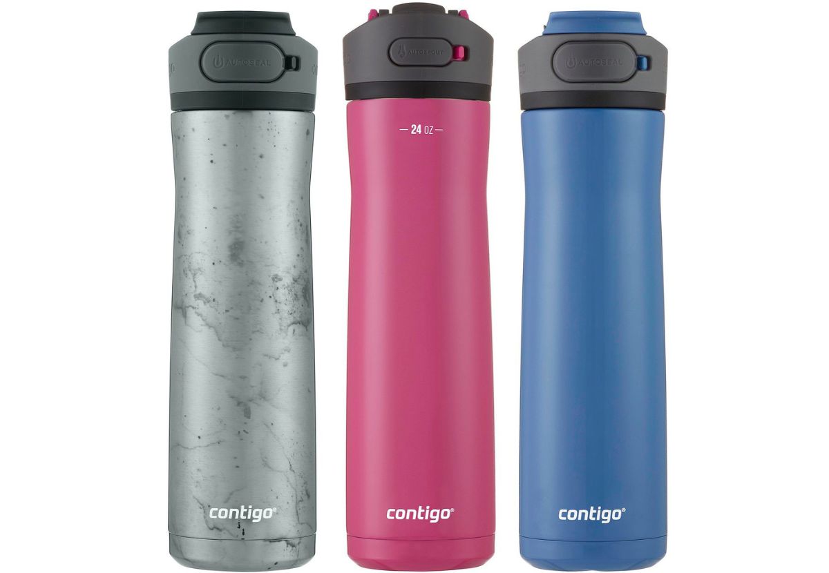 Contigo Cortland Chill 2.0 24-oz. Stainless Steel Water Bottle stock images of color options concrete, cornflower and