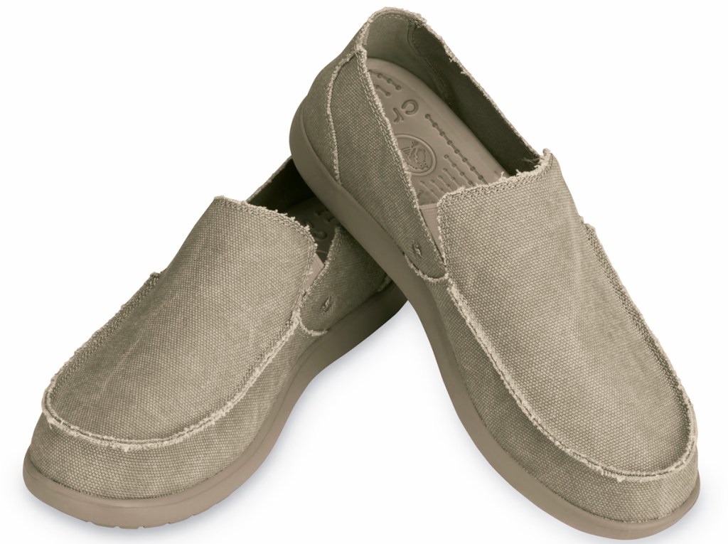 pair of canvas crocs loafers