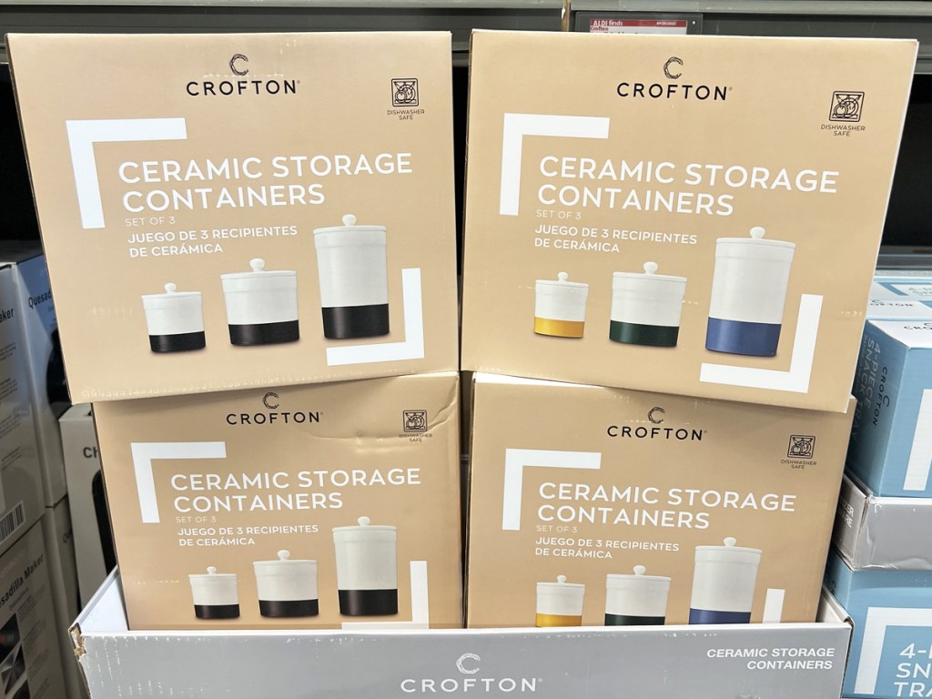 stacked boxes of ceramic canister sets