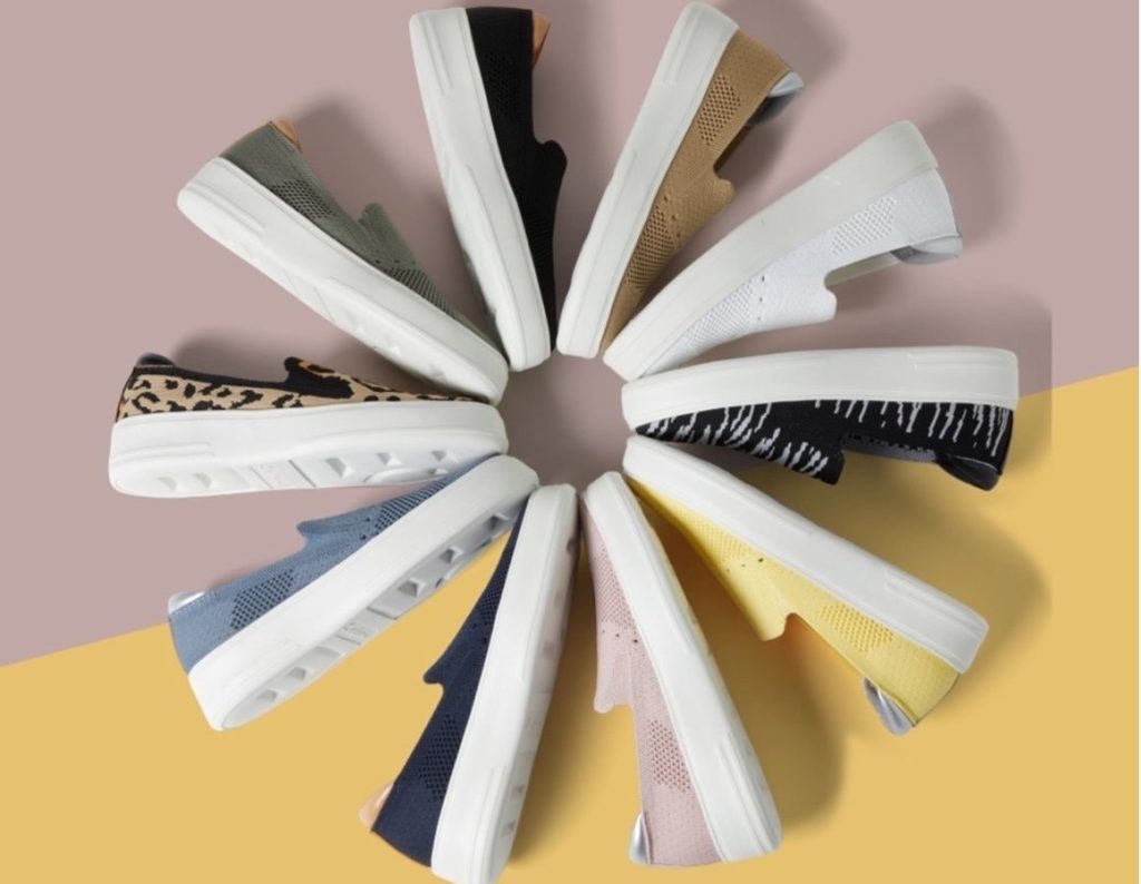 A pinwheel of Dearfoams Sophie Sneakers in different color options
