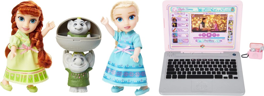 frozen dolls set and disney princess laptop toy