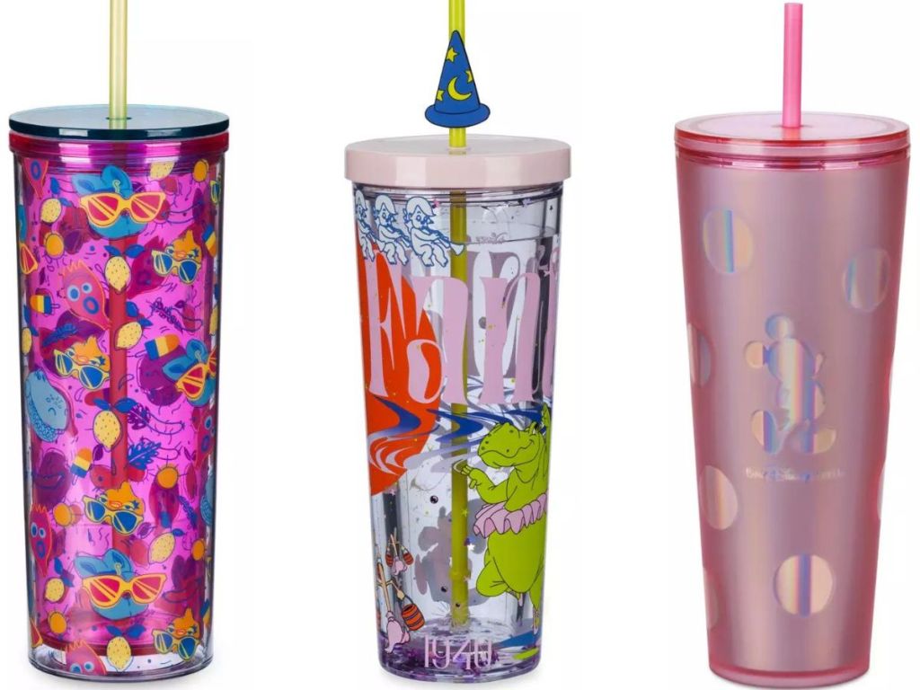 3 Disney Tumbler Cups with Straws