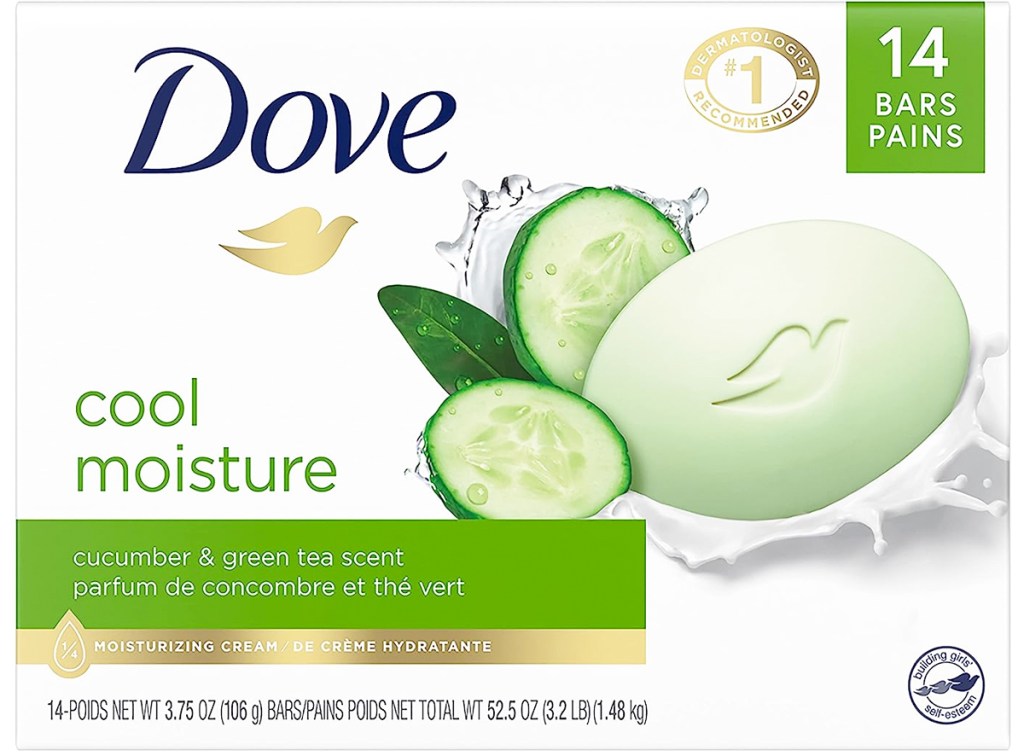 white and green box of Dove Beauty Bars