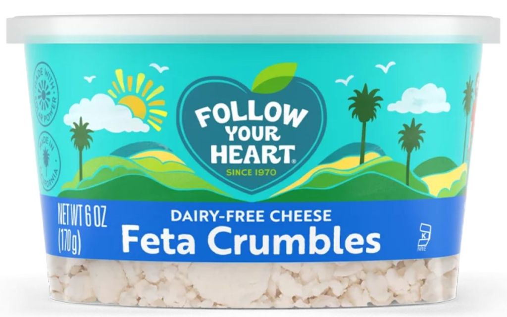 A 6oz tub of Follow Your Heart Dairy Free Feta
