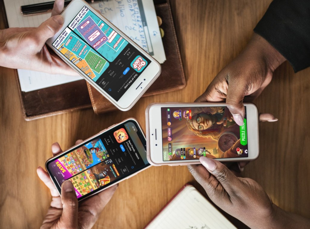 3 phones showing the best free online games to play with friends