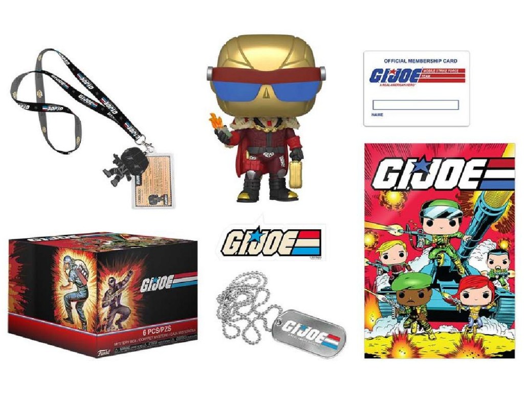 Funko Box_ G.I. Joe 6 Piece Collector's Mystery Box Set with items outside of the box displayed