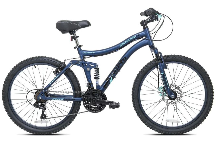 Genesis-24-Bella-Vista-Girls-Full-Suspension-Mountain-Bike-in-Blue يتم شحن دراجات وول مارت بسعر يبدأ من 98 دولارًا |  يشمل دراجات هوفي وكينت للأطفال والكبار