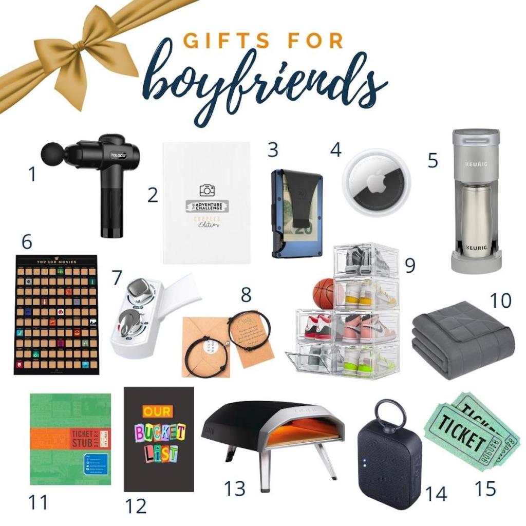 collage of gifts for boyfriends with various stock photos of gifts
