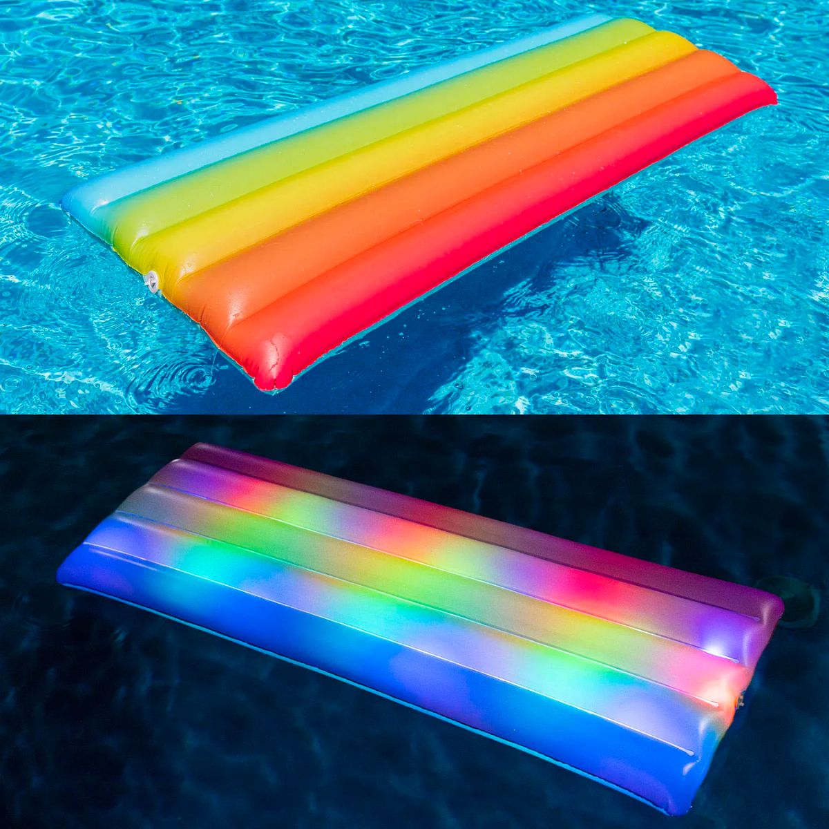 Good Vibes Rainbow Collection Illuminated LED Deluxe Pool Raft with Pillow