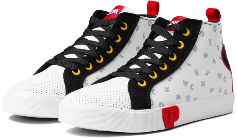 white and black mickey mouse letter print high top sneakers
