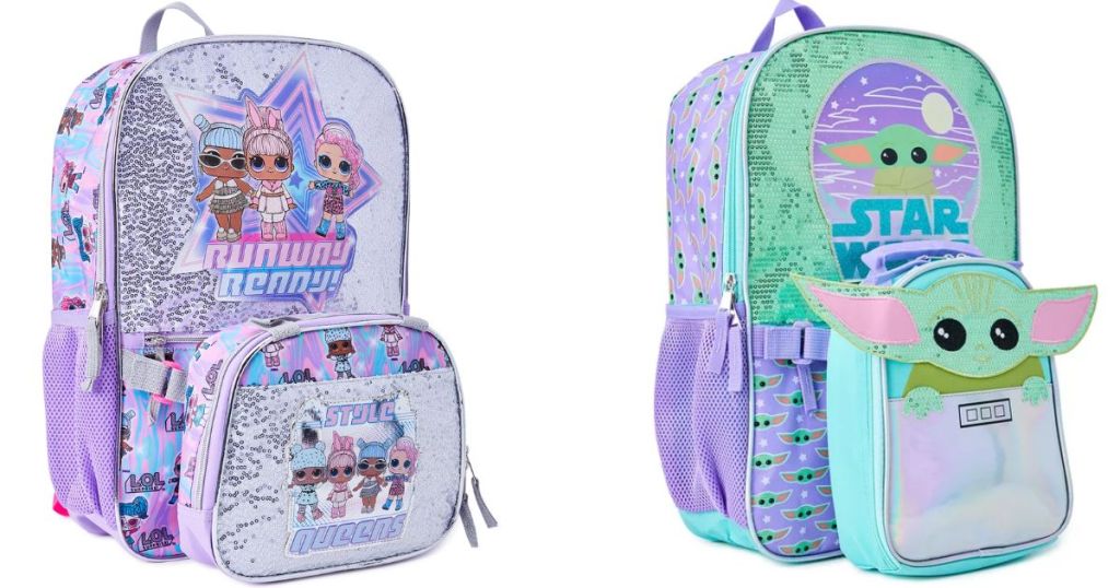 L.O.L Surprise! Runway Ready Girls 17" Laptop Backpack 2-Piece Set with Lunch Tote Bag, Silver Purple and Star Wars Mandalorian Baby Yoda Girls 17" Laptop Backpack 2-Piece Set with Lunch Tote Bag 