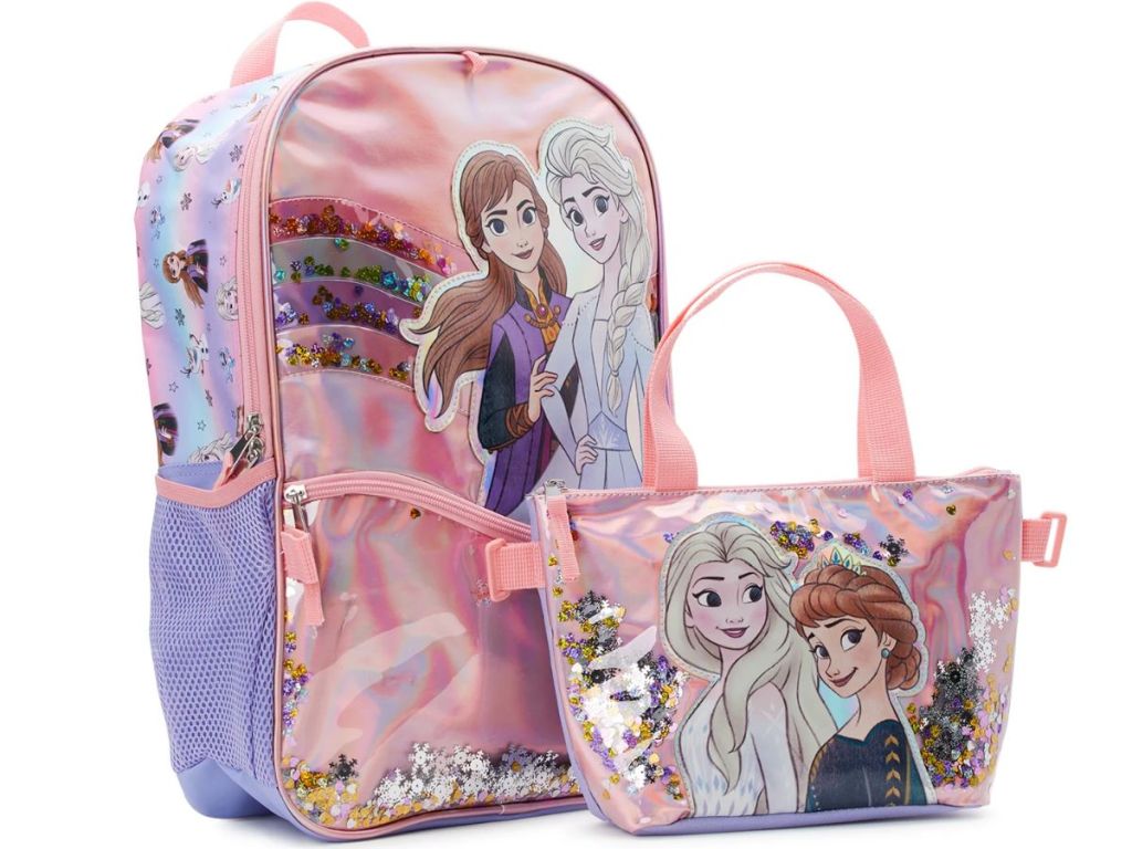 Disney Frozen Kids Snowfall 17" Backpack with Lunch Bag Set, 5-Piece 