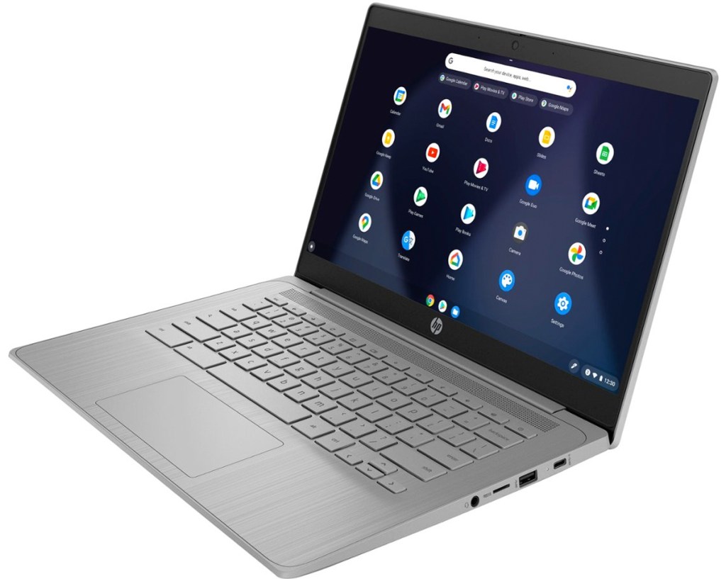 opened silver chromebook laptop