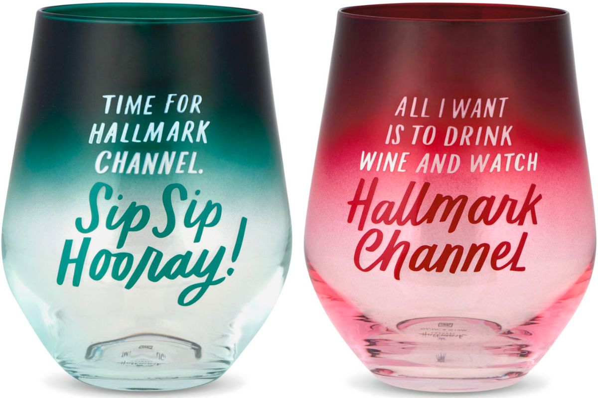 Hallmark Channel Stemless Wine Glasses, Set of 2 stock image