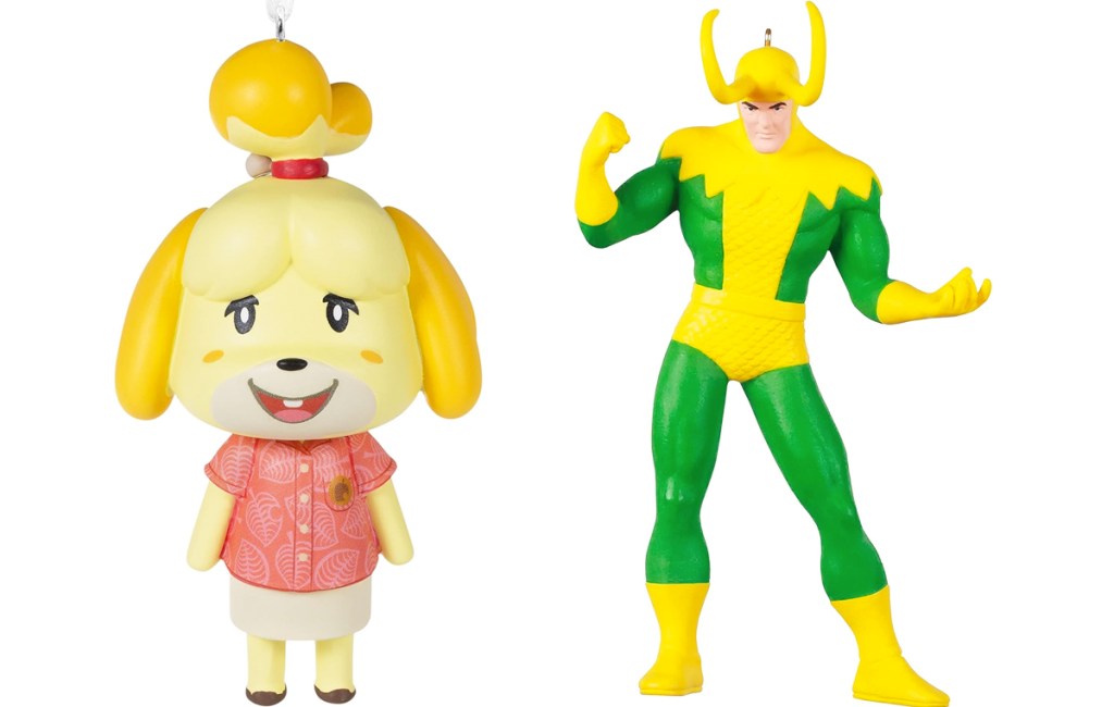 Nintendo Animal Crossing Isabelle and Loki Christmas ornaments