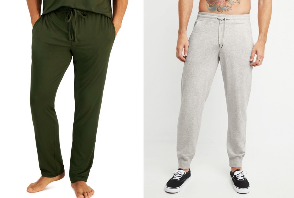 men in green and grey pajama pants