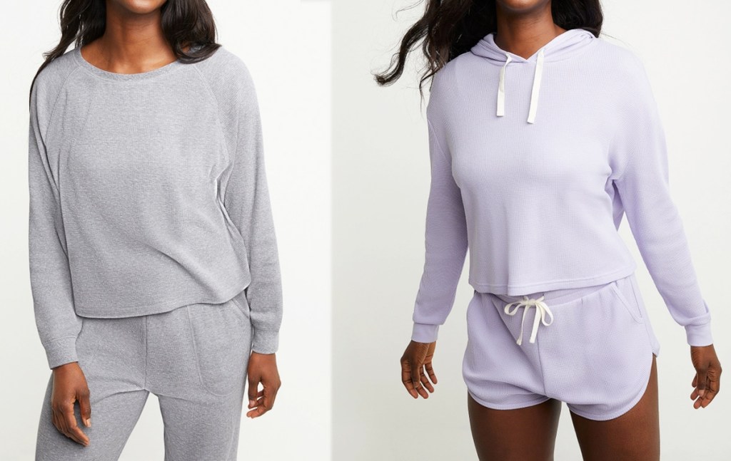 woman in grey long sleeve and woman in light purple hoodie