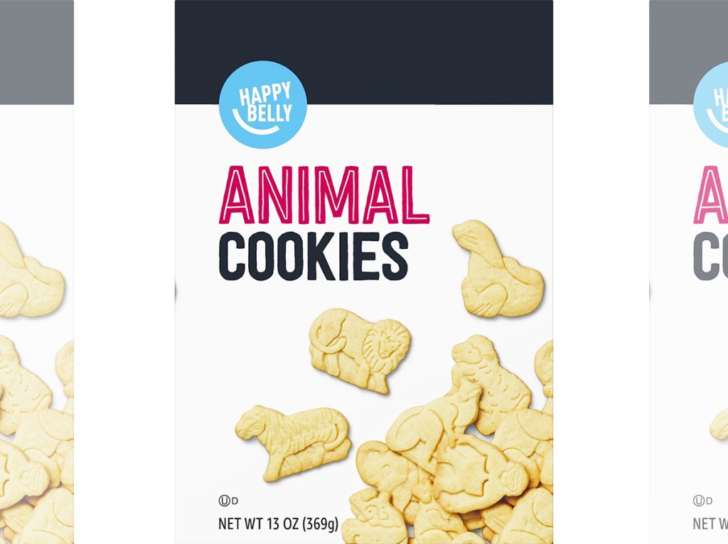white and black box of Happy Belly Animal Cookies