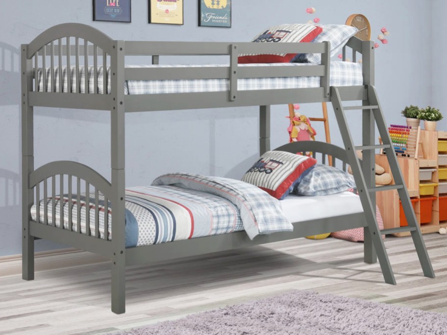 grey bunk bed in kids room