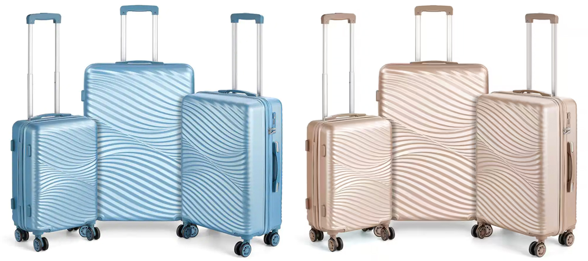 light blue and gold 3-piece suitcases on sale