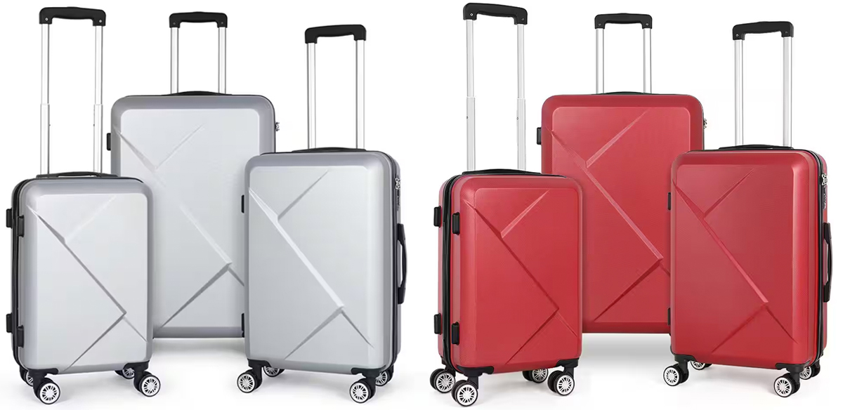 silver and red 3-piece travel suitcases