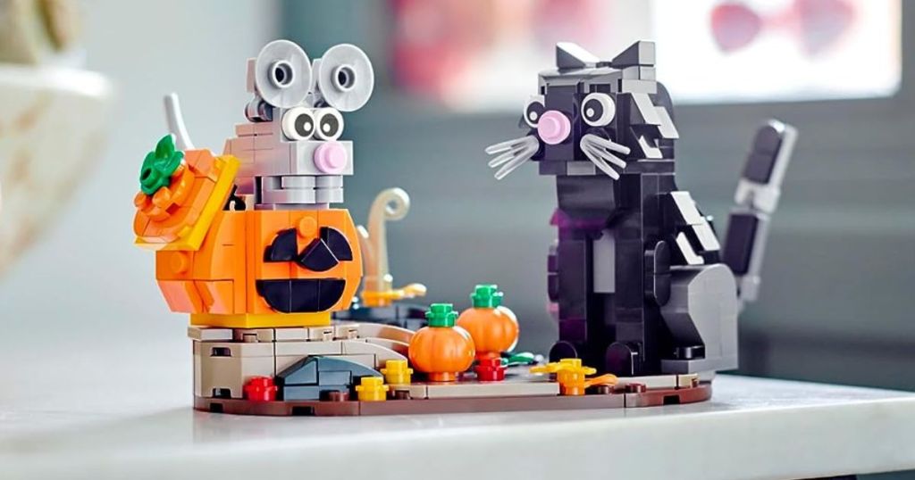 LEGO Halloween Cat & Mouse Set shown put together on a counter