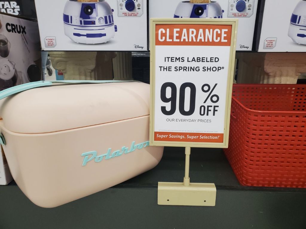 Polarbox Pink and Blue Pastel Cooler on display by 90% off clearance sign in store