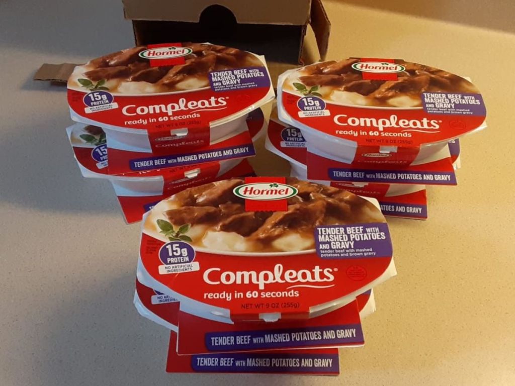 6 containers of Hormel meals with beef and potatoes