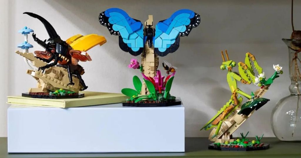 LEGO insect collection on a shelf