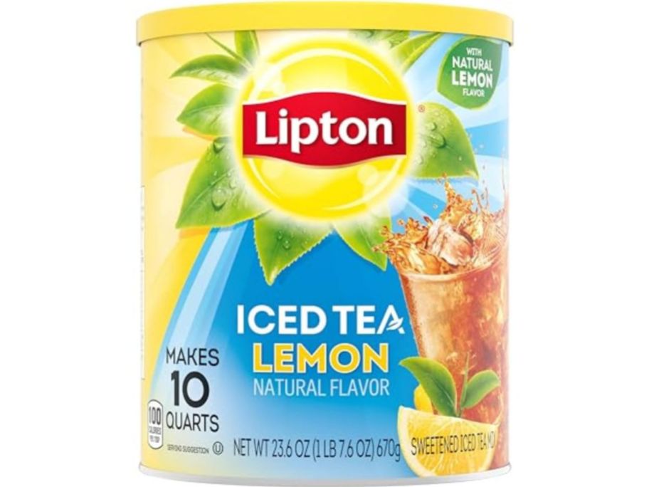 Stock image of a tub of lipton Iced Tea Mix