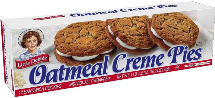 A box of Little Debbie Oatmeal Creme Pies