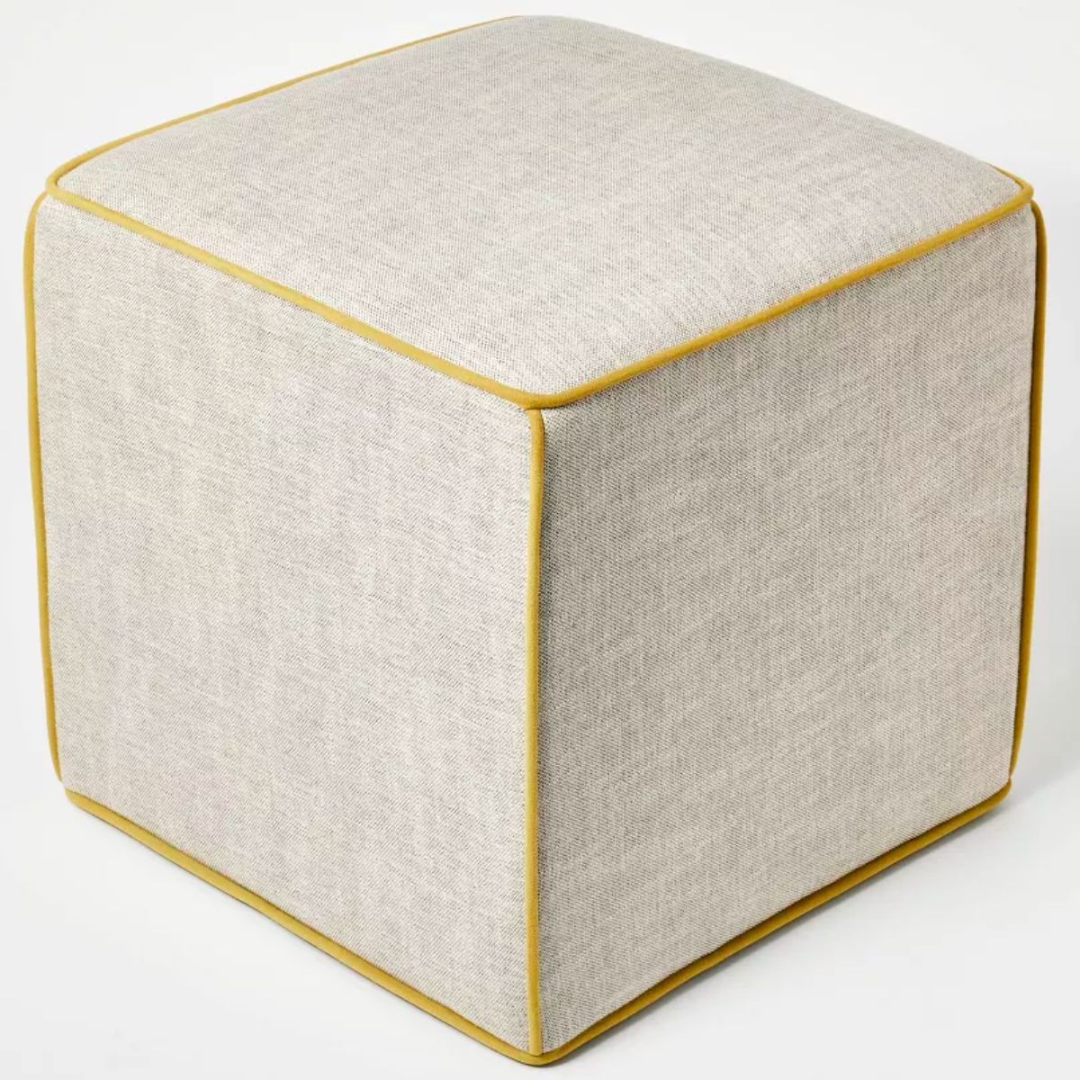 Lynwood Square Upholstered cube in khaki linen like fabric stock image
