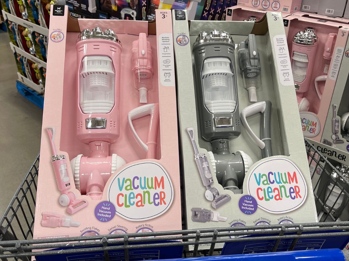 Member's Mark Toy Vacuum Cleaners in store in a shopping cart
