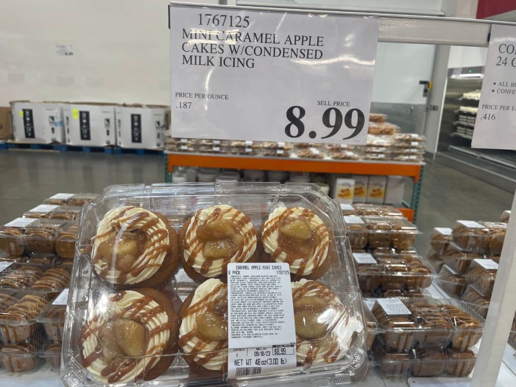 Mini Caramel Apple Cakes in a store with a sign 