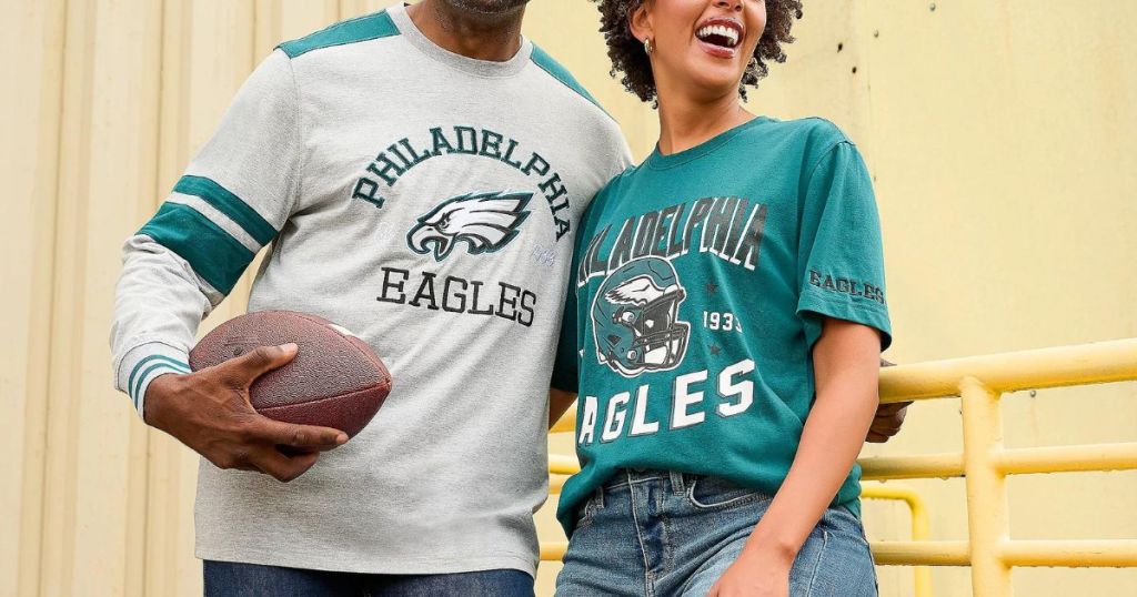 man and woman wearing Philadephia Eagles tees