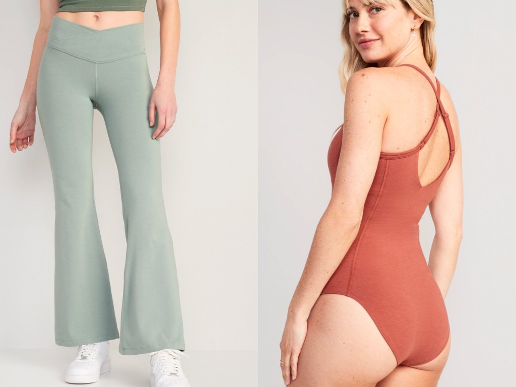 old navy high waisted flare legs and strappy bodysuit