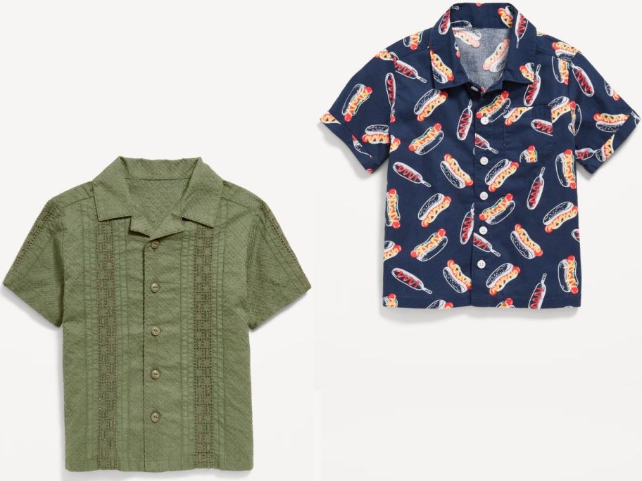 Stock images of two Old Navy Toddler Boy Button-Down Shirts