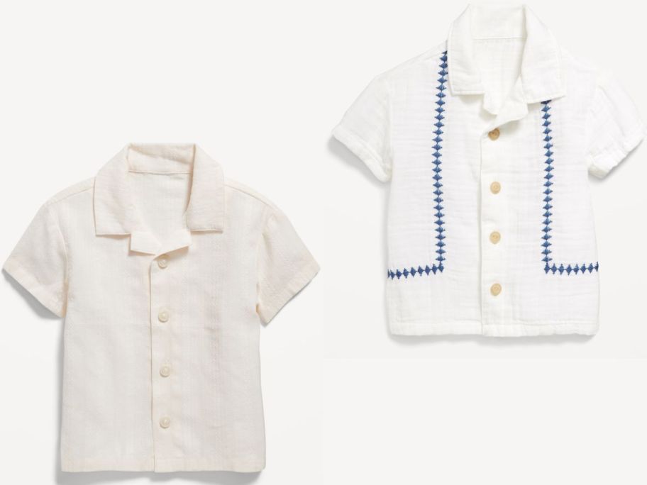 Stock images of two baby boy button down shirts from Old Navy