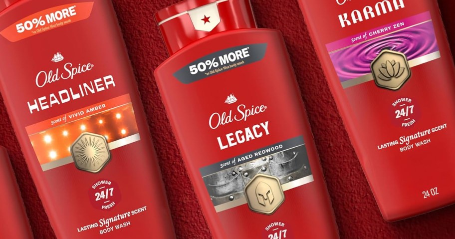 red bottles of old spice body wash