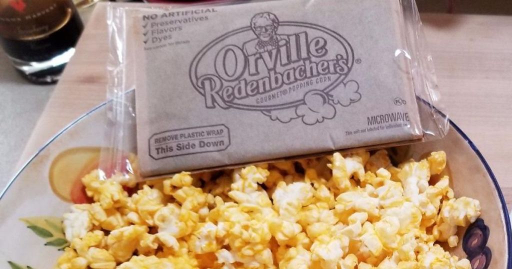 A big bowl of Orville redenbacher popcorn