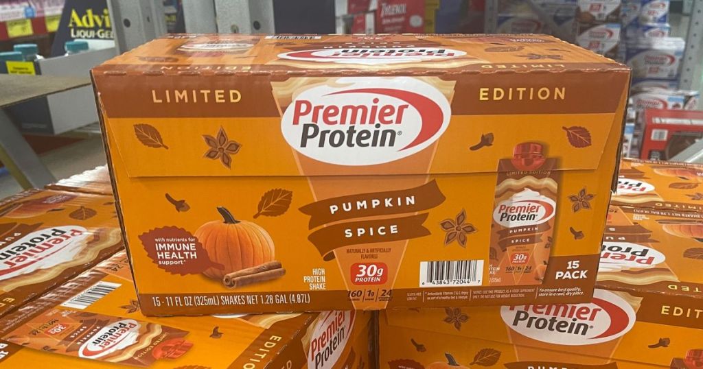 Box of Premier Protein Pumpkin Spice Shakes from Sam's Club