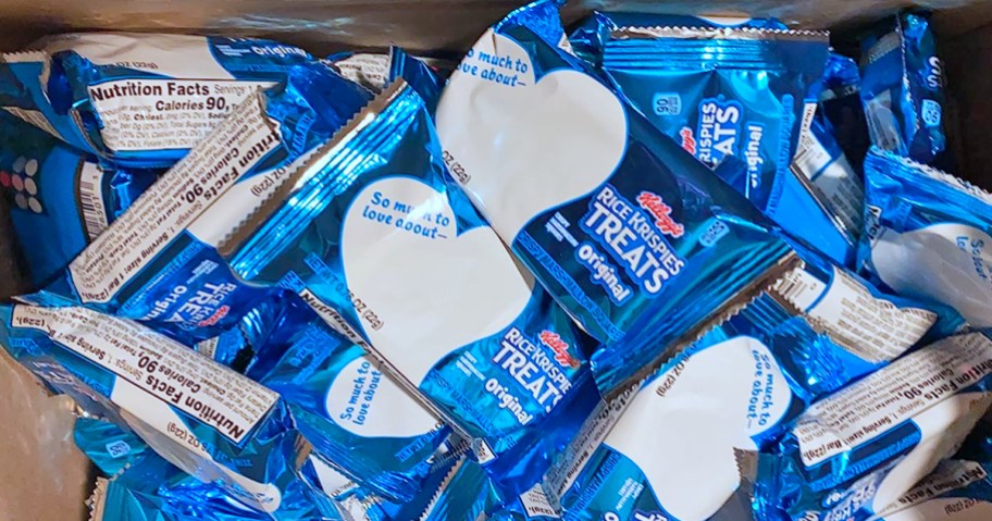 blue Rice Krispies Treats Marshmallow Snack Bars in shipping box