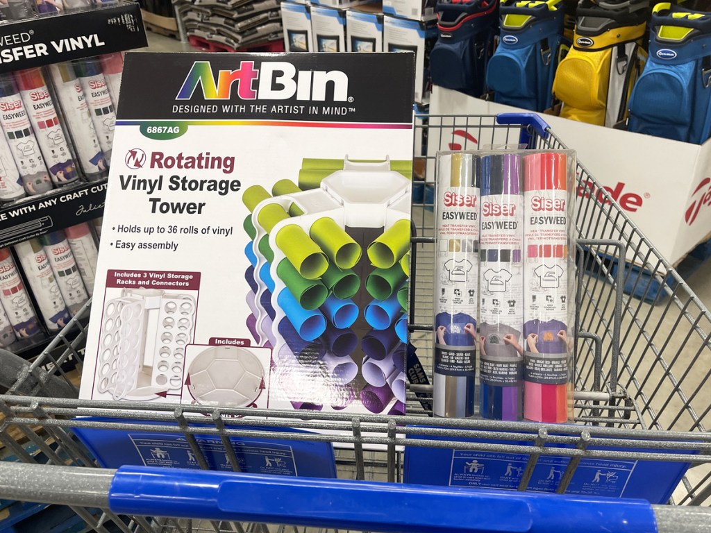 sam's club cart with vinyl roll variety pack and vinyl storage tower