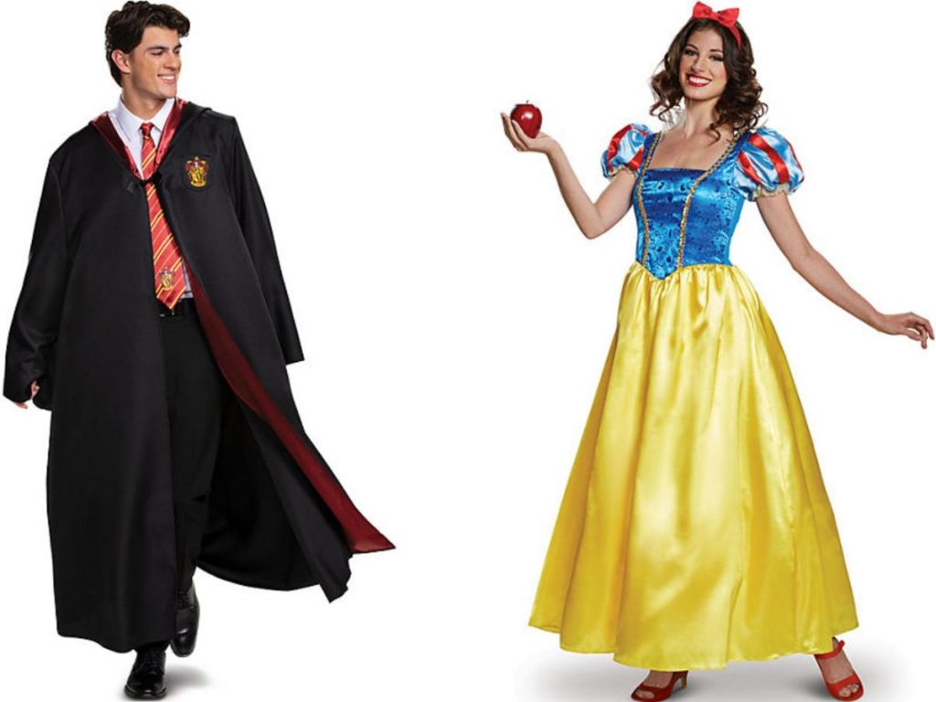 Man and a woman wearing Harry Potter and Snow White Halloween Costumes