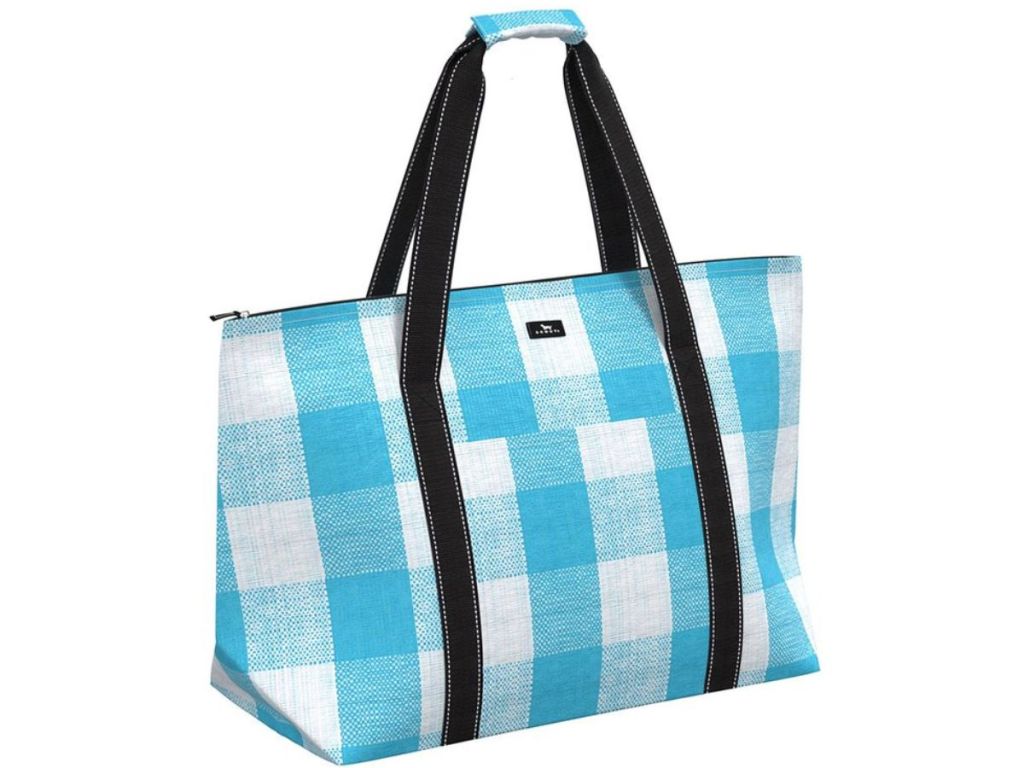 Scout by Bungalow blue check plaid tote